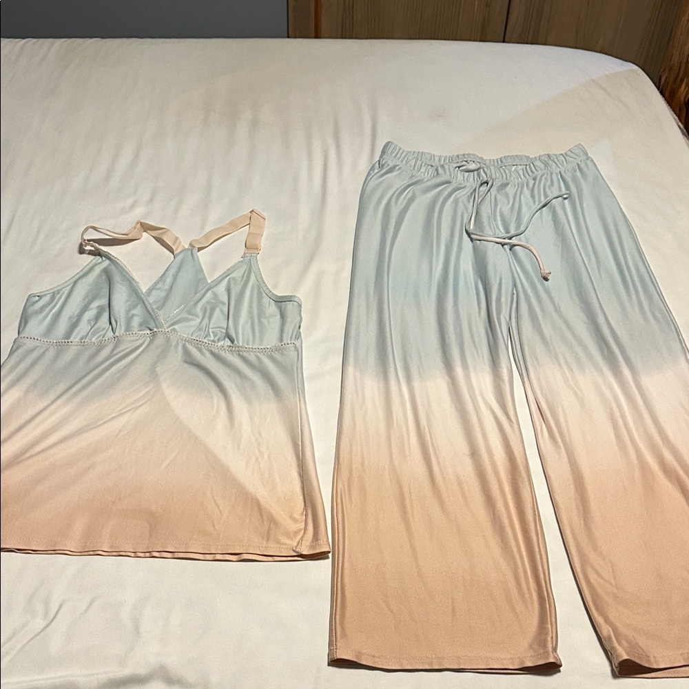 Linea Donatella Cream and Tan Ombre Pajama Set